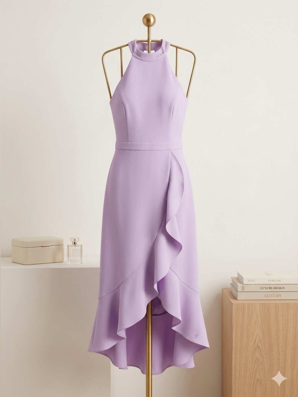 Lilac Halter High-Low Midi Dress by AQUA